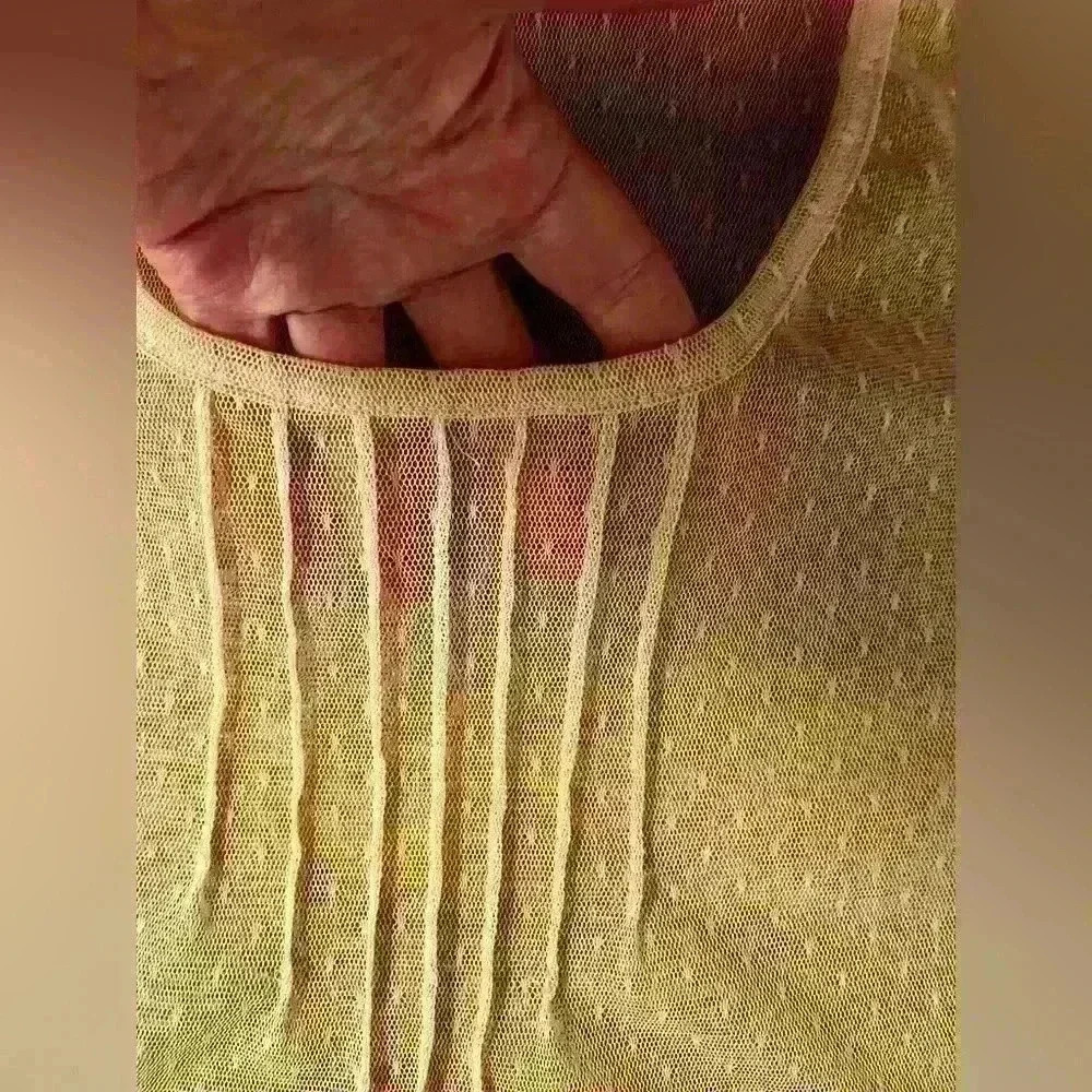 KIMCHI BLUE Overlay Top - Sz S - Sheer Mesh Blouse - Vintage / Made in USA - Picture 3 of 11